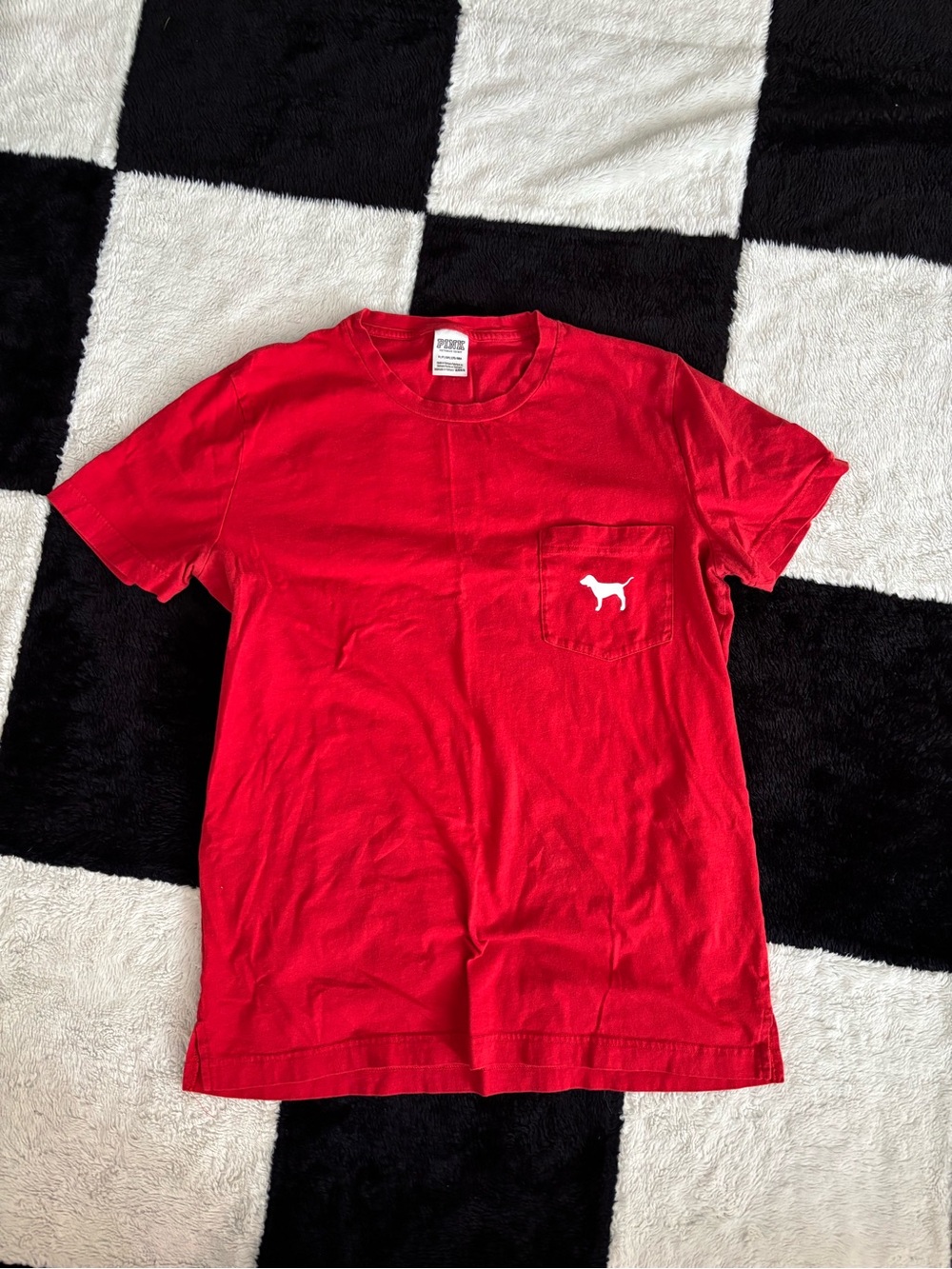 PINK Victoria's Secret Red Pocket Tee with White Dog Logo